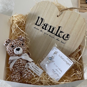 Geschenkset Danke mit Teddybär Schutzengel und Herz zum aufhängen