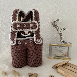 Leather trousers crocheted from wool, genuine handcraft