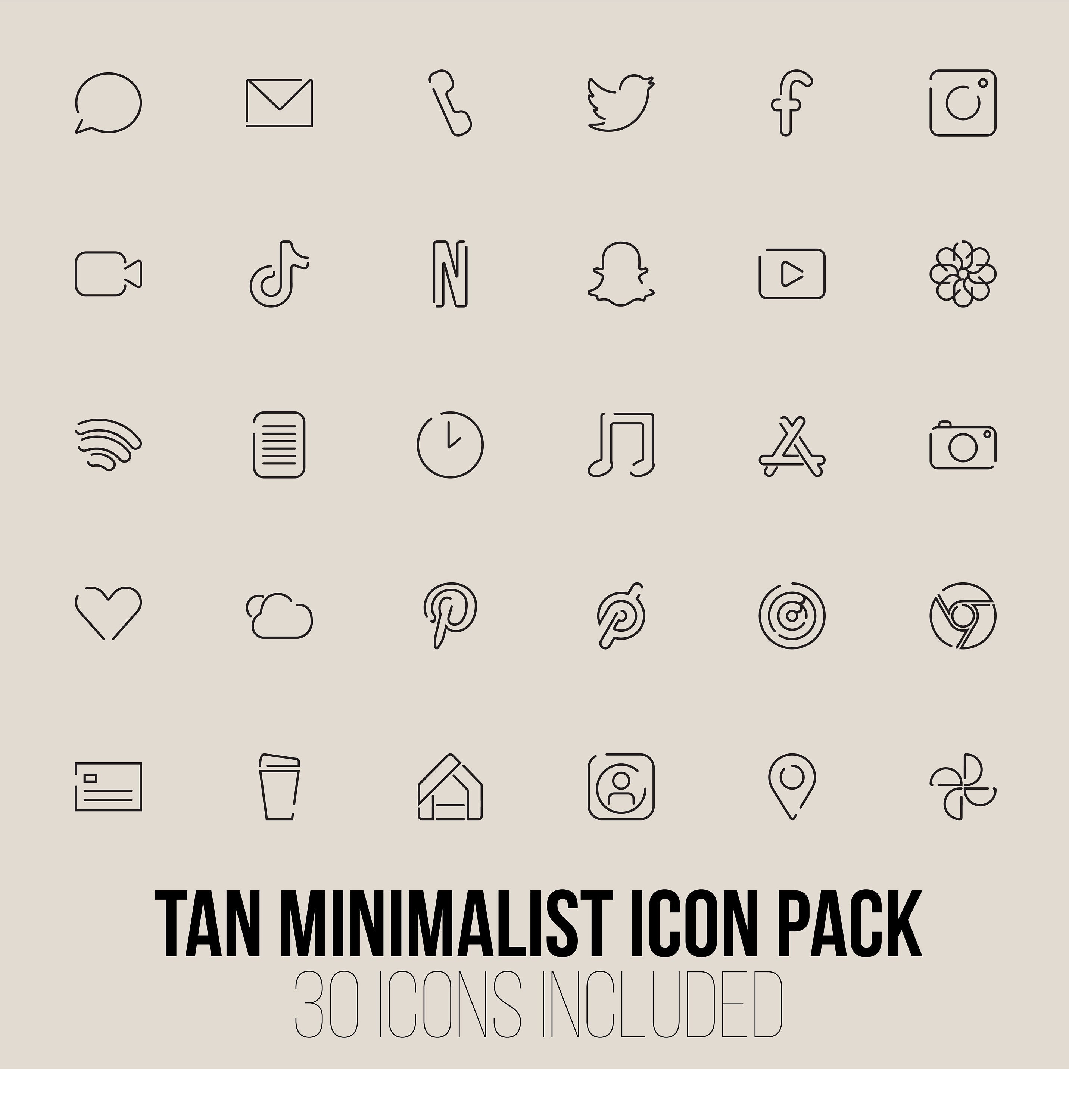 Tan Minimalist Outlined Icon Pack App Icons App Covers Etsy