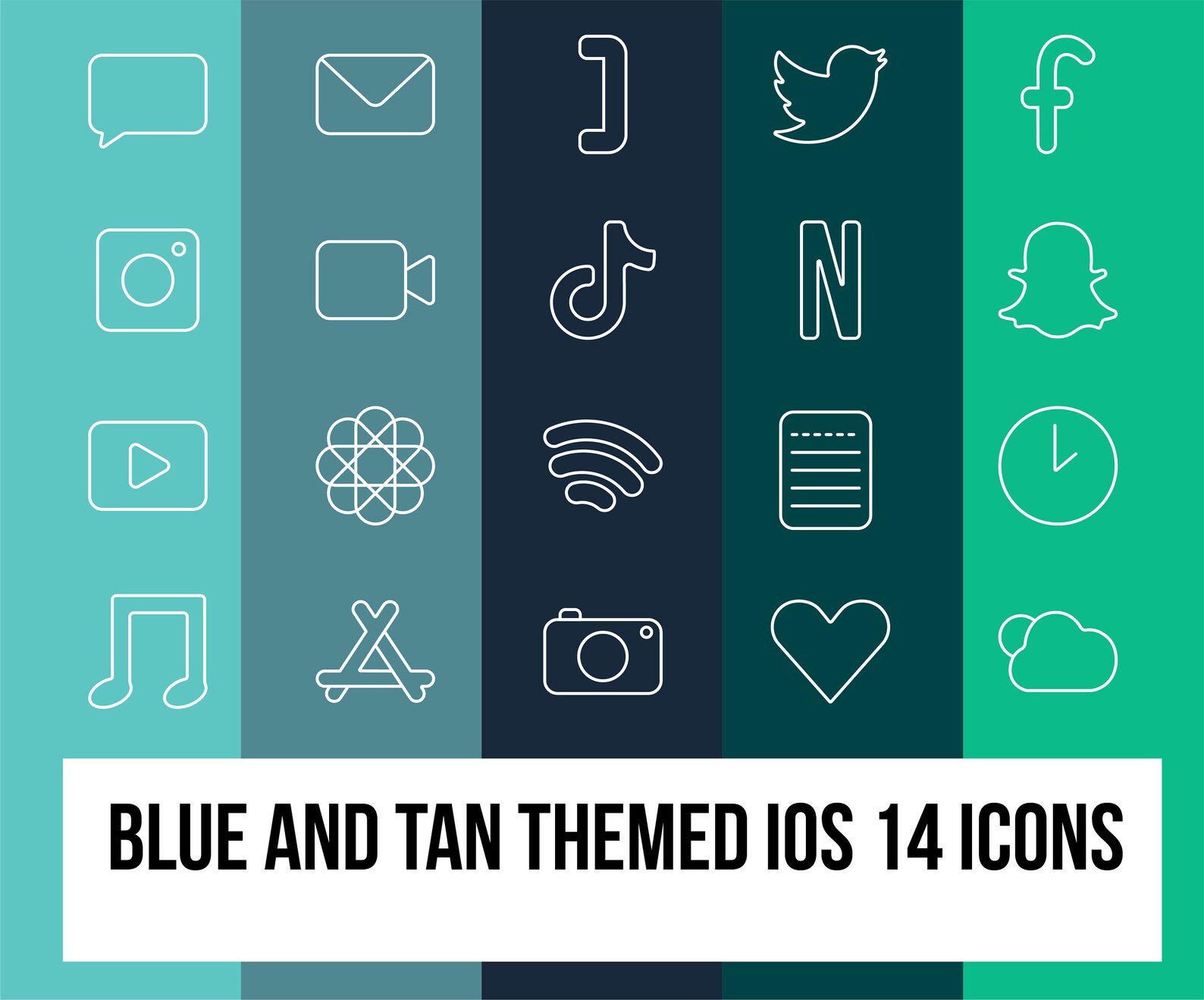 Blue and Green icons app covers home screen custom Etsy