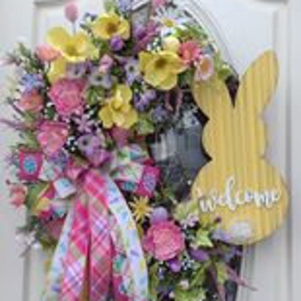 Spring Wreath For Front Door, Grapevine Spring Welcome Wreath, Easter Bunny Floral Wreath, Spring Decor, Easter Decor, Easter Bunny Decor