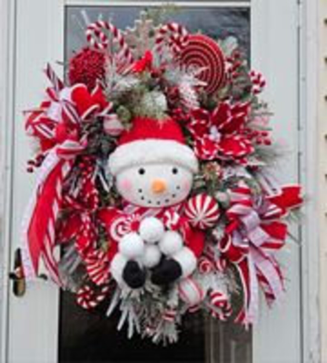 XL Candy Cane Snowman Wreath Peppermint Snowman Holiday Door Etsy