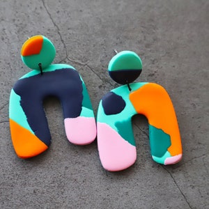 Mint Green Terrazzo Chunky Arch Earrings | Polymer Clay Earrings | Handmade Statement Earrings |