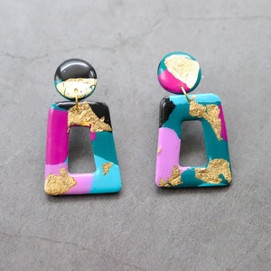 Small Teal Terrazzo & Gold Foil Statement Earrings | Polymer Clay Earrings | Handmade Statement Earrings |
