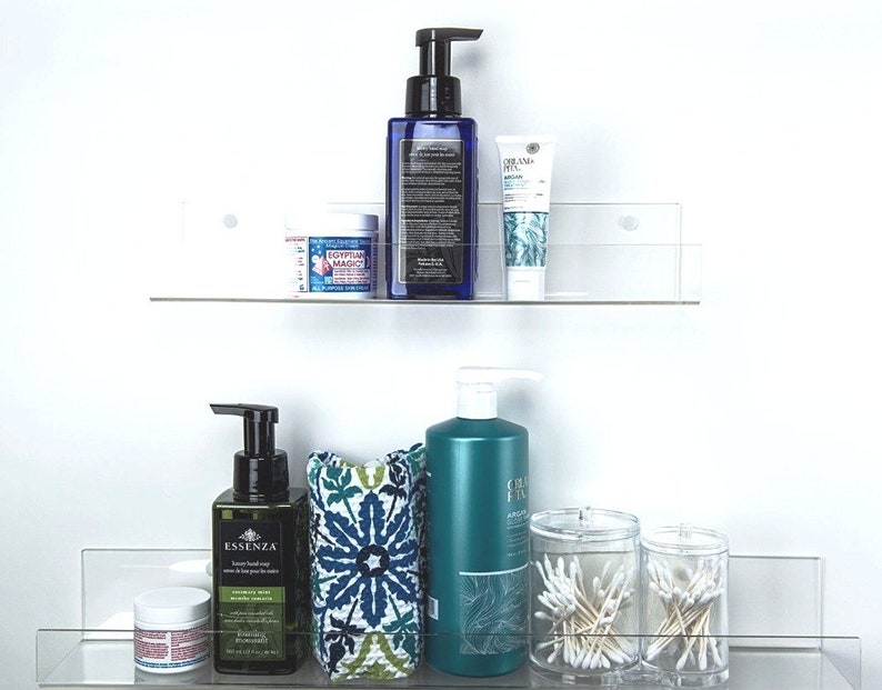 Acrylic Spice Rack Wall Mount Organizer Invisible set of 2 15 Shelves Design With Shelf Ends