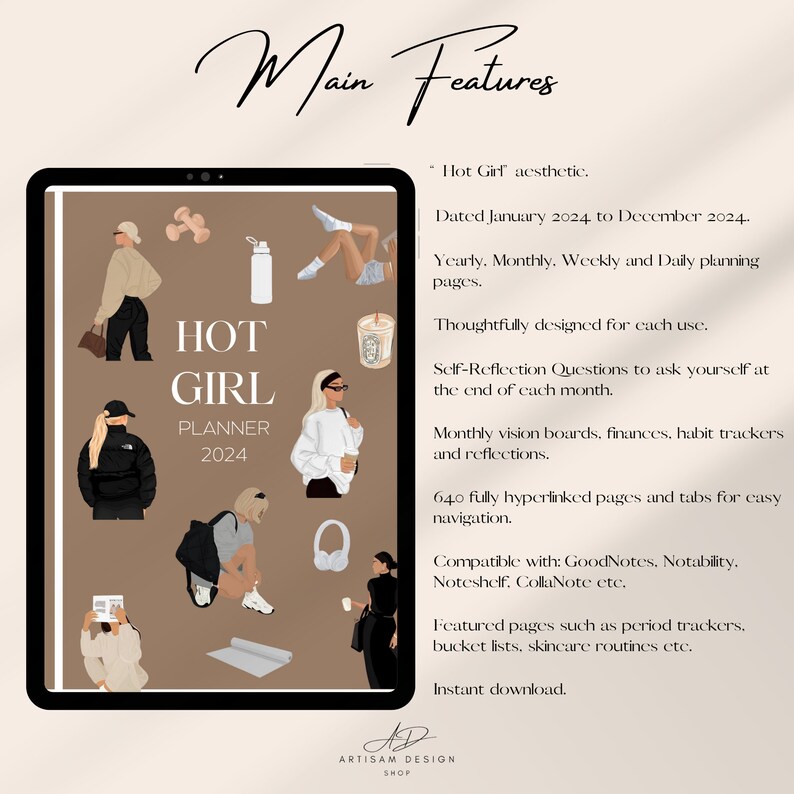HOT GIRL 2024 Digital Planner | That Girl Aesthetic | Daily, Weekly ...