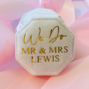 Personalised Velvet Double Ring Box: Octagon Wedding Proposal box,engagement gift image 1