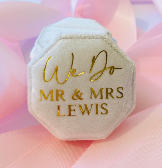 Personalised Velvet Double Ring Box: Octagon Wedding Proposal box,engagement gift