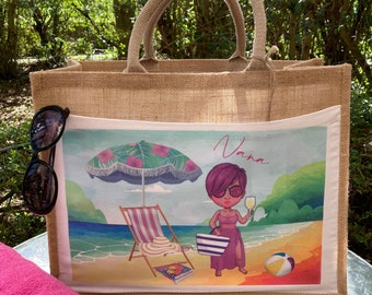 personalised custom beach bag,jute beach pool bag,holiday essential bag,weekend beach bag,gifts for her,jute beach bag,