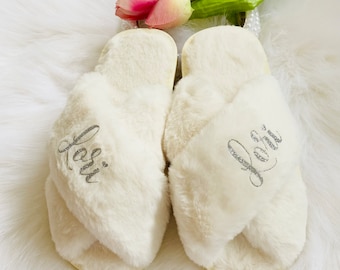 Girls personalised  flower girl, junior bridesmaid, crossover slippers, birthday gift for her