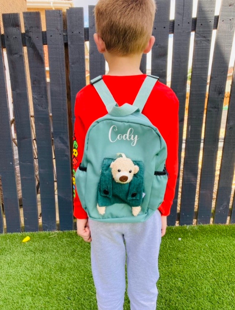 Personalised teddy backpack,toddler nursery rucksack,packpack with bear,back to school bag,school bag,nursery bag,childrens treat bag image 3