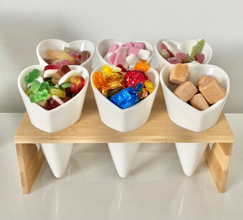 Ceramic cone heart snacking station,heart snack holders,party snacks,cheese,sweets  cones,dip dish snack dish,sweets dish,party sweet dish 