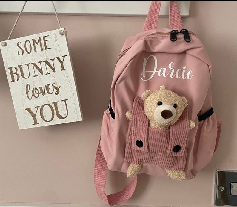 Personalised teddy backpack,toddler nursery rucksack,packpack with bear,back to school bag,school bag,nursery bag,childrens treat bag image 2