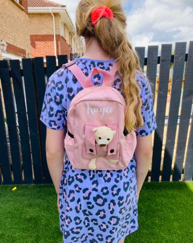 Personalised teddy backpack,toddler nursery rucksack,packpack with bear,back to school bag,school bag,nursery bag,childrens treat bag image 4