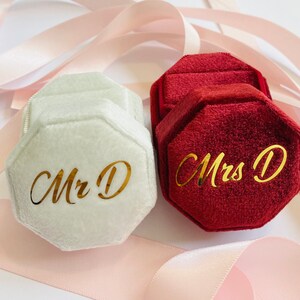 Personalised Velvet Double Ring Box: Octagon Wedding Proposal box,engagement gift image 4