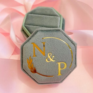 Personalised Velvet Double Ring Box: Octagon Wedding Proposal box,engagement gift image 8