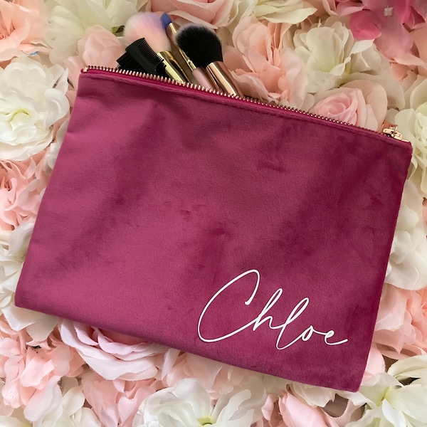 Personalised velvet make up bag, luxury velvet pencil case bag, luxury velvet make up holder, velvet make up pouch, Mother’s Day gift