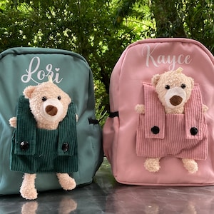 Personalised teddy backpack,toddler nursery rucksack,packpack with bear,back to school bag,school bag,nursery bag,childrens treat bag image 1