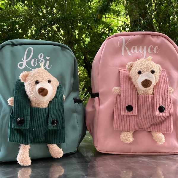 Personalised teddy backpack,toddler nursery rucksack,packpack with bear,back to school bag,school bag,nursery bag,childrens treat bag