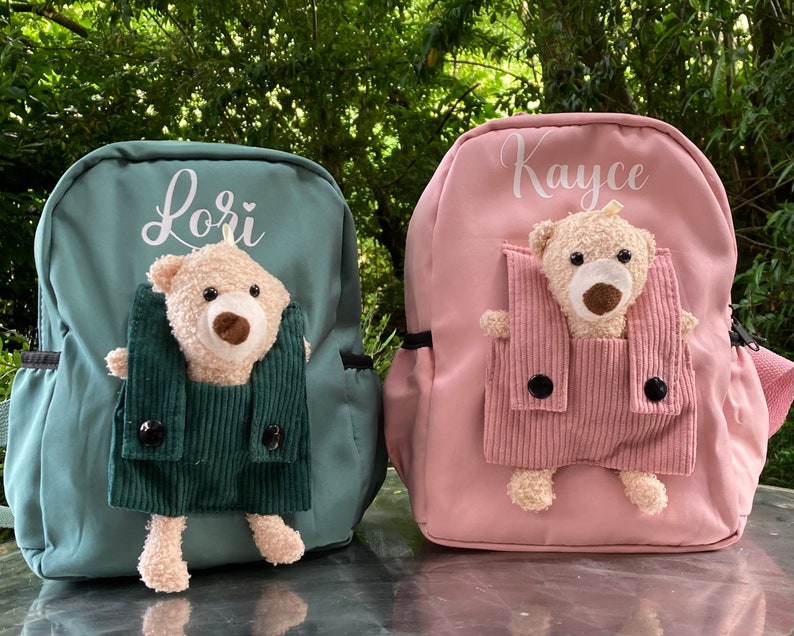 Personalised teddy backpack,toddler nursery rucksack,packpack with bear,back to school bag,school bag,nursery bag,childrens treat bag image 1