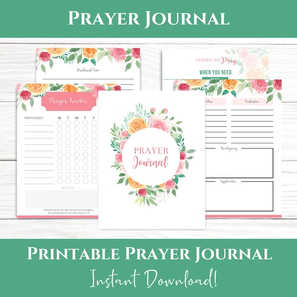 Printable Prayer Journal | Prayer Journal PDF | Printable Journal Pages | Printable Journal Page Floral, Prayer Journal Pages, Prayer Binder