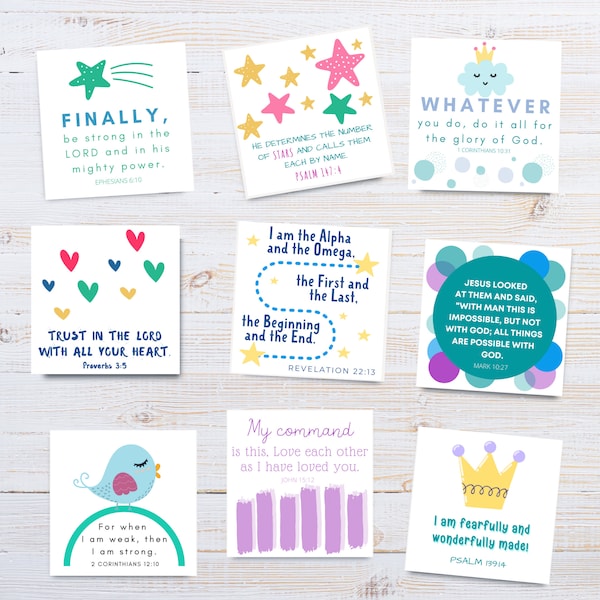 Kids Scripture Cards | Children's Bible Verse Memory Cards | Best Memory Verse Cards for children | Bible Verse Kids | Set of 32 | Printable