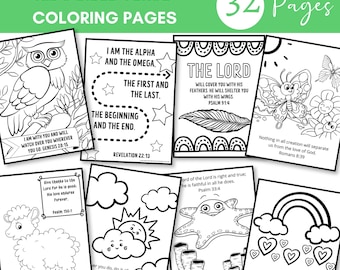 Kids Bible Verse Coloring Pages, 32 Printables (Digital Download)