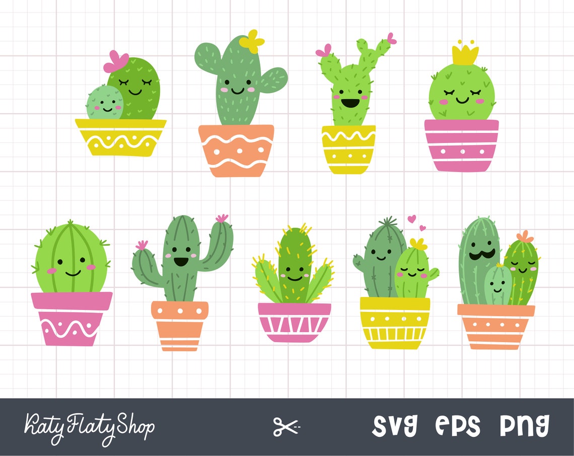 Cute Cactus Svg Files for Cricut Cactus Png Kawaii Cactus | Etsy