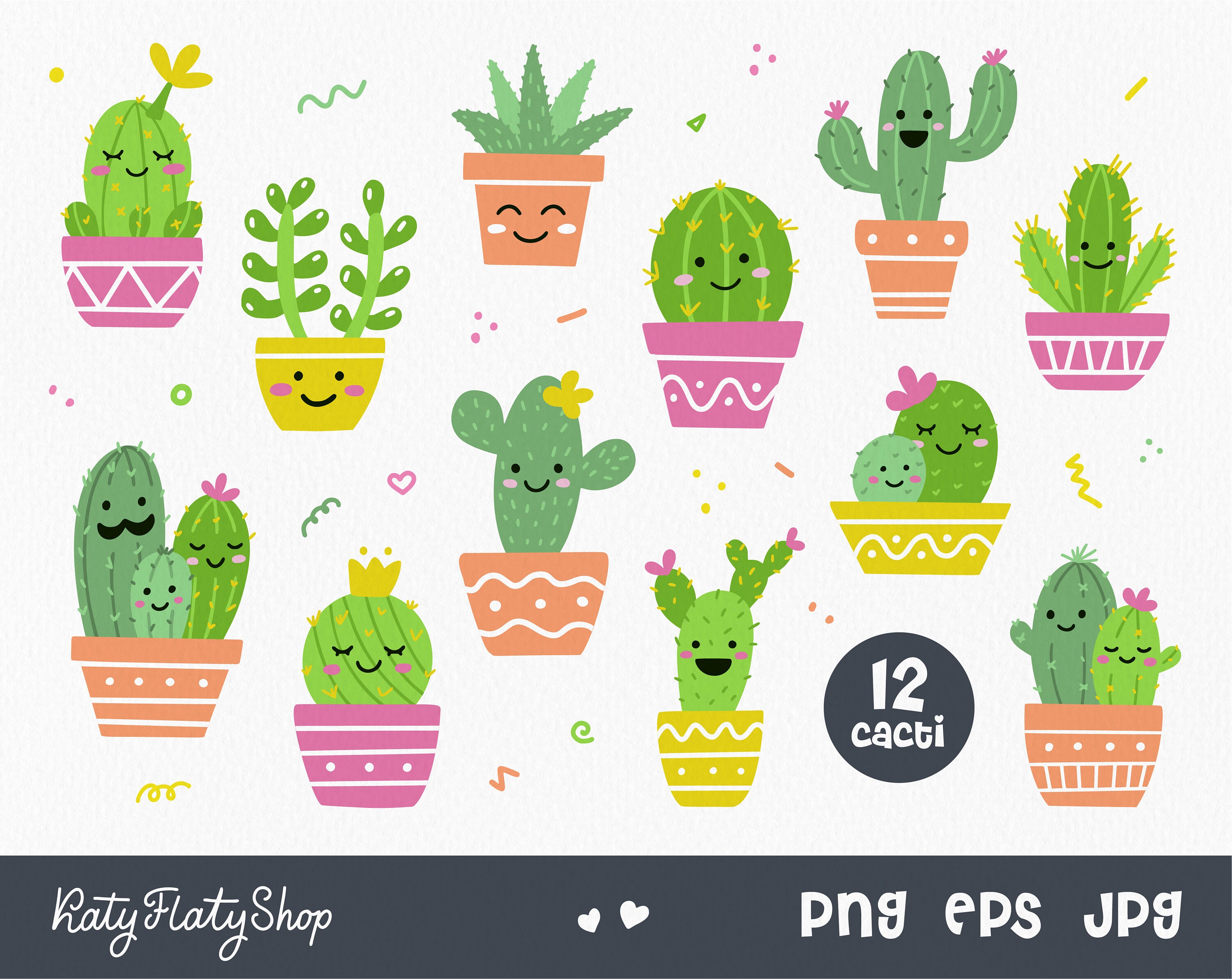 Cute Cactus Clipart Kawaii Succulent Clipart Cactus Png Etsy