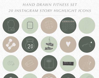 20 フィットネス Instagram ストーリー ハイライト アイコン、手描きアイコン、ブロガーやインフルエンサーに最適なソーシャル メディア用の Instagram ストーリー ハイライト アイコン