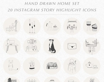 20 ホーム、ファッション、インテリアデザイン/装飾、Instagram ハイライトアイコン、手描きストーリーステッカー、ソーシャルメディアアイコン、ブロガーとインフルエンサー