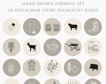 20 Farming/Outdoors/Gardening Instagram Story Icons, Highlight Icons,Hand drawn Sticker,Social Media Icons perfect for blogger & influencers