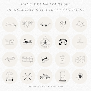 20 Travel/Tourism Instagram Story/ Highlight Icons,Hand-drawn, Social Media Icons, Instagram story sticker, blogger & influencer template