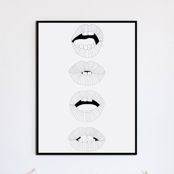 Minimalist Black & White Lips Poster,Mouth Print,Wall Art,Digital Design,Modern Print,Digital Print,Lips Print,Lippen Druck,Digital Download