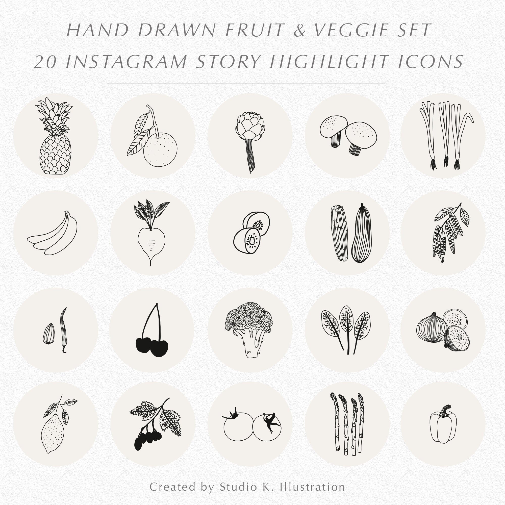 Fruit & Vegetable Instagram Story Highlightshand-drawn | Etsy