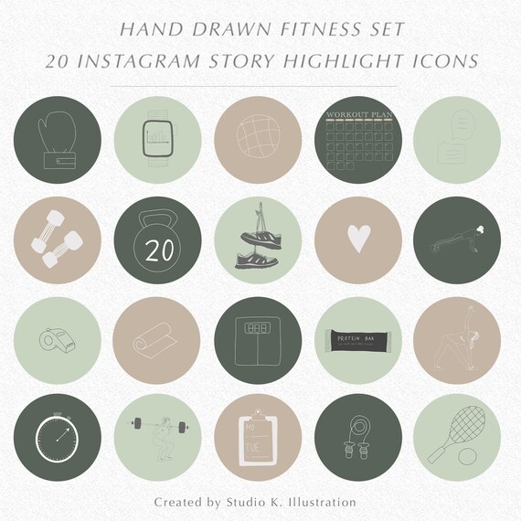 20 Fitness Instagram Story Highlight Icons Hand-drawn | Etsy