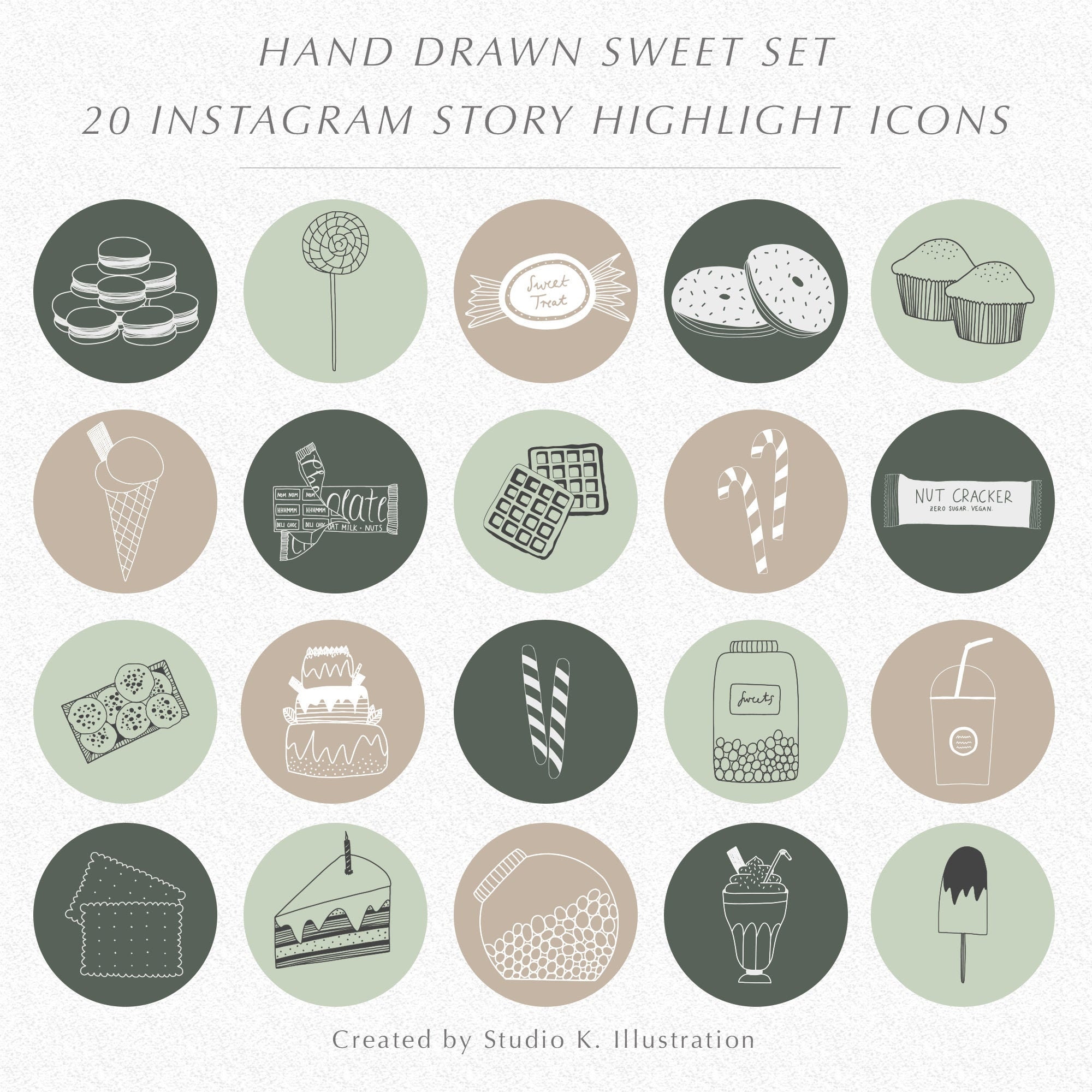 12 Candy Instagram Story Highlight Icons Hand-drawn Sweets Set - Etsy