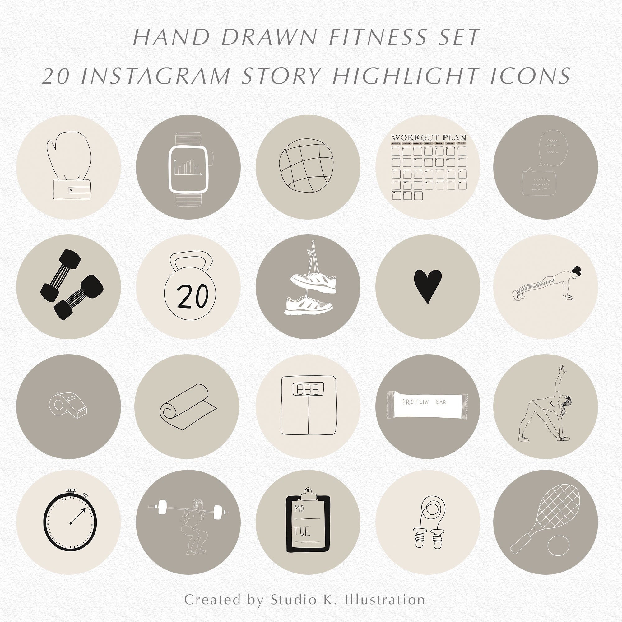 20 Fitness Instagram Story Highlight Icons Hand-drawn | Etsy