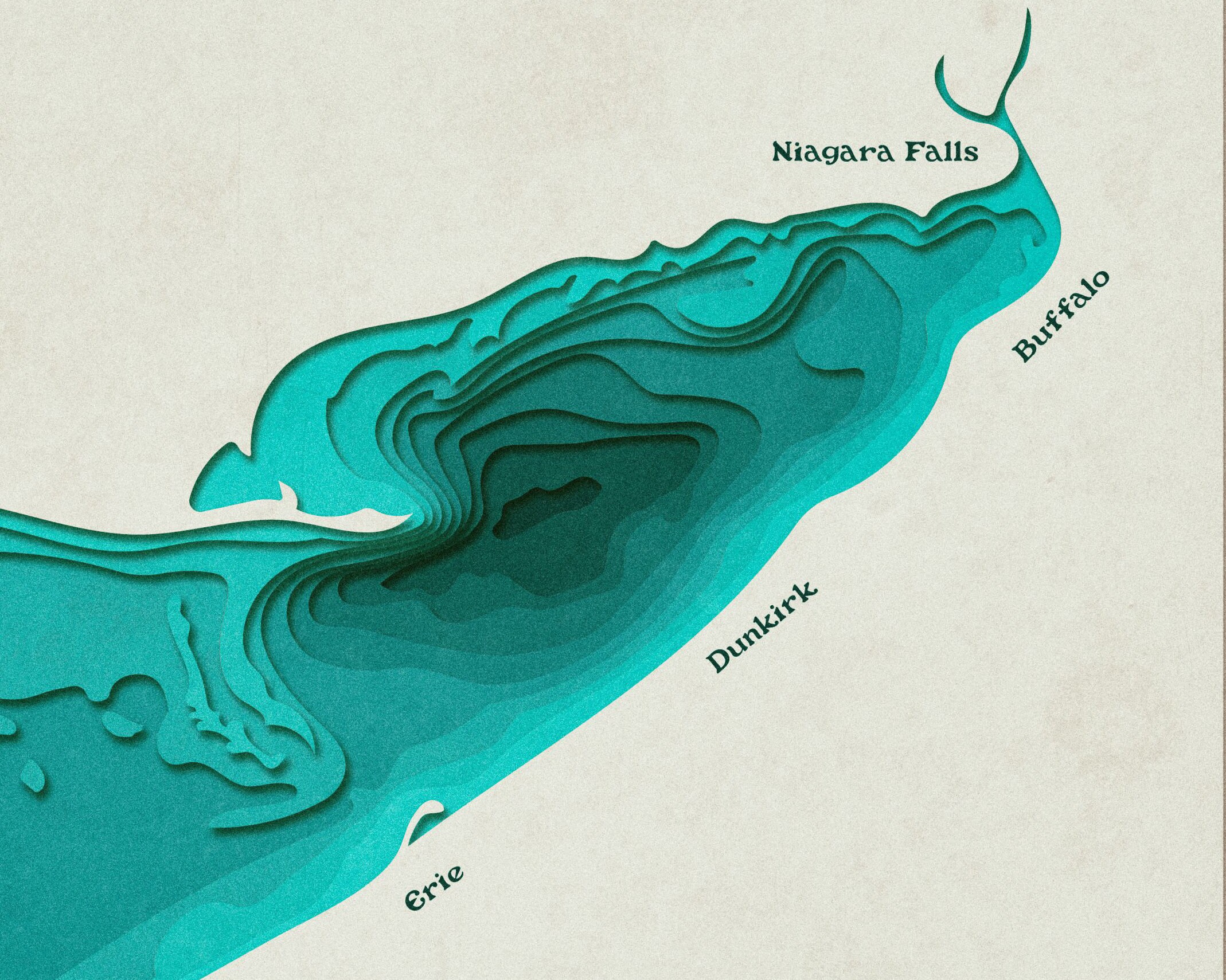 Lake Erie Retro Relief Map Poster - Etsy Hong Kong