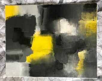 16x20 Abstract Acrylic Painting Grey Yellow White