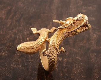 Dragon Brass Ring, Dragon Ring, Handmade Brass Ring, Deco RingGold Dragon Ring – Fierce Mythical Serpent Statement Ring for Men, Boho Ring