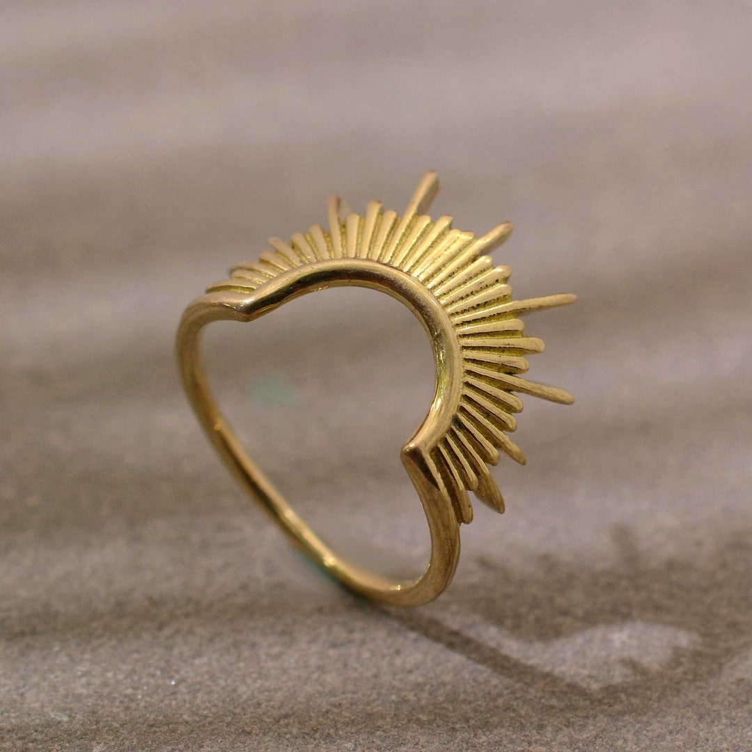 Half Sun Ring, Sun Design Ring, Gold Ring, Handmade Ring, Wedding Ring ...
