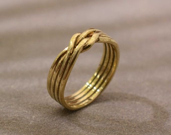 Massief gouden knoopring-14k massief geelgouden stapelbare knoopringen-delicate knoopring - minimaal cadeau-idee bruidsmeisje - liefdesknoopring
