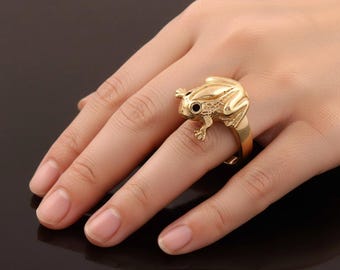 Frog Gold Ring, Brass Stacking Ring, Handmade Ring, Frog Brass Ring, Vintage Rings, Dainty Ring, Boho Ring, Gift For Her, Ring
