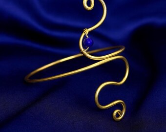 Spiral Upper Arm Cuff, Gold Tone Wire Armlet, Snake Arm Band, Adjustable Tribal Bangle, Boho Statement Jewelry, Gift for Her