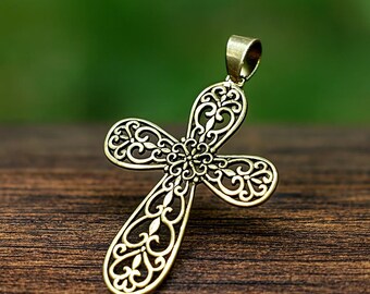 Gold Filigree Cross Pendant | Vintage Style Cross Necklace | Elegant Religious Jewelry | Christian Gift for Her | Faith Symbol Necklace