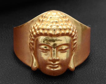 Gautama Buddha Ring, Religious Rings, Handmade Ring, Buddha Ring, Gold Buddha Signet Ring Bohemian Ethnic Buddhist Yoga Signet Men's Jewelry
