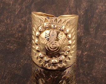 Anillo de sol, anillo de latón, anillo de sol completo, anillos vintage, regalo para ella, anillo delicado, anillo de banda de latón, anillo ajustable, regalo de cumpleaños, lskl,