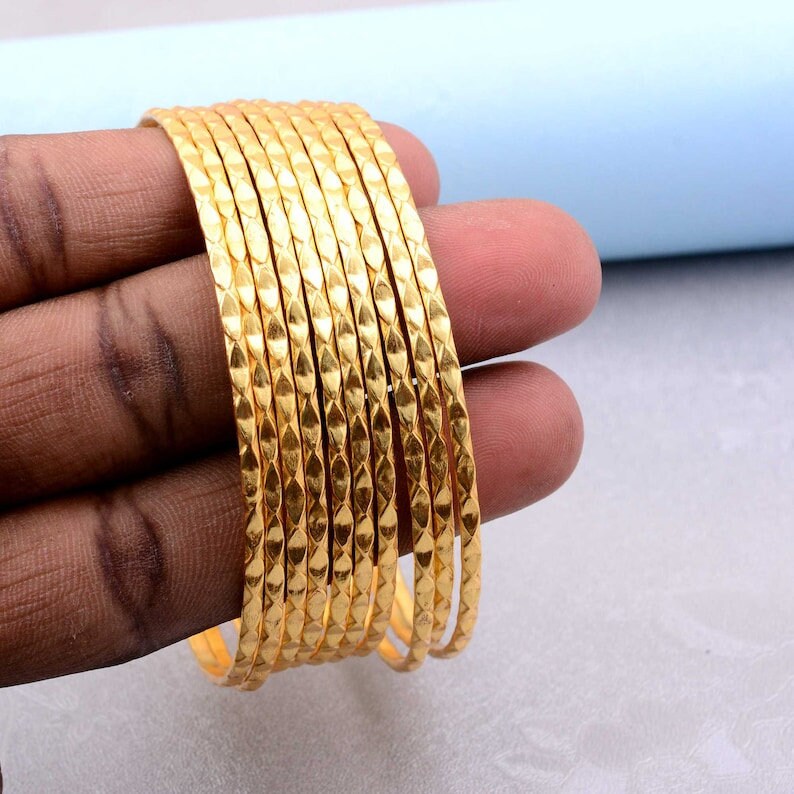 5 Set of Bangles, Stacking Bangles, Gold Brass Bangles, Hammered ...