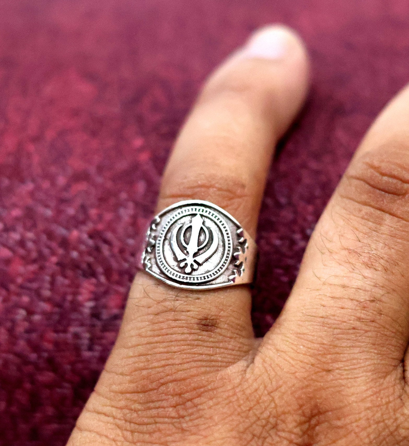 Sikh Khanda Ring, Silver Punjabi Ring, Khalsa Khanda Ring, Ekonkar